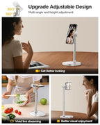 DIMONCOAT Adjustable Aluminum Alloy Cell Phone Stand - White, Universal Compatibility with 4-7 inch Devices, 180° Flip & 360° Rotation - color: WHITE - 6X STABLE WEIGHTED BASE, size: For 4-7 Inch