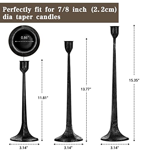 Iron Taper Candle Holder Set of 3 - Decorative Tall Candle Stand, Candlestick Holder for Wedding, Dining Table, Party Decoration - color: Black & Silver