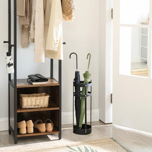 SONGMICS Umbrella Stand, Steel Round Umbrella Holder Rack, 6.9 x 6.9 x 19.3 Inches, with Detachable Drip Tray, for Entryway, Office, Stable, Assembly Required, Matte Black ULUC029B01 - size: 6.9"D x 6.9"W x 19.3"H