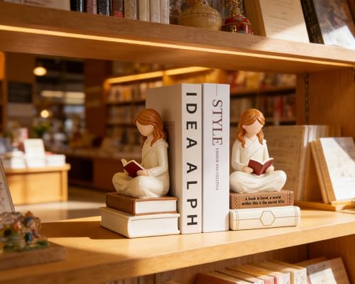 Reading Thinker Figurine Bookend - Handcrafted Book Lover Gifts, Aesthetic Figurine Decor for Bookshelf Desk Office Living Room, Perfect for Women Readers, Graduates, Students, Teachers