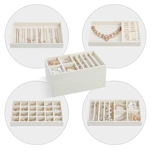 ProCase Stackable Jewelry Organizer Trays for Drawers, Jewelry Drawer Inserts Container Display Case Storage for Earring Necklace Rings Bracelet with Removable Dividers -Beige, 4 Layers - color: Beige, size: 4 Layers