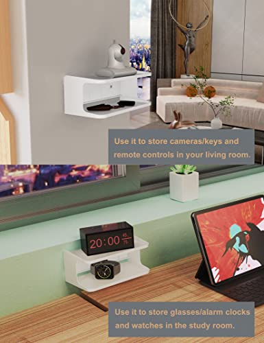 2-Shelf Bedside Shelf Organizer, Modern/Contemporary Style, Wall Mount, Double Tray Holder for Bedroom, Bathroom, Electronic Devices, Personal Items - color: White