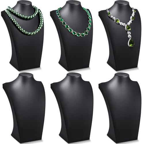 Kigley 6 Pcs Black PU Leather Jewelry Bust Display Necklace Holder Stand Necklace Mannequin Holder for Jewelry Display Trade Show(13.39 x 3.94 x 8.07 Inches) - size: 13.39 x 3.94 x 8.07 Inches