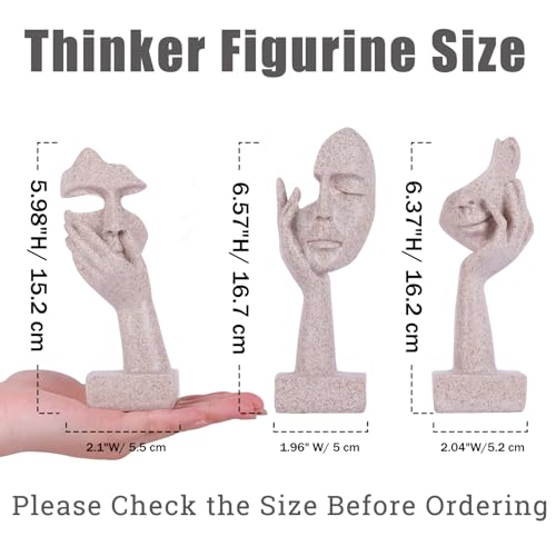 3 Pcs Thinker Small Statue Set - Art Resin Abstract Home Accent Figurines for Decor Woman Apartment Bookshelf Floating Shelf Coffee Table Office Desk Counter Decor (3 Pcs Sandstone, 6") - color: 3 Pcs Sandstone, size: 6"