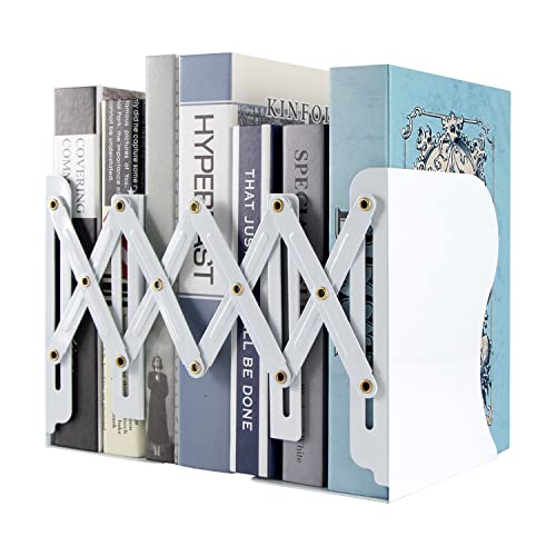 Aobopar Adjustable Book Ends, Metal Bookends for Heavy Books, Desk Book Holder for Shelves, Book Organizer for Desk, Suitable for Office, Home and School Use (White) - color: White