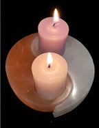 Selenite Stone Orange and White Yin Yang Tea Light Candle Holder, Handcrafted from Morocco