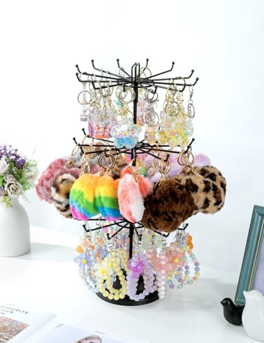 MyGift 3 Tier Classic Large Black Metal Jewelry Tree Holder Organizer with 360 Degree Rotating Arms, Spinning Necklace and Bracelet Tower Display Stand with 36 Hooks and Top Card Holder For storage - color: Black (3 Tier)