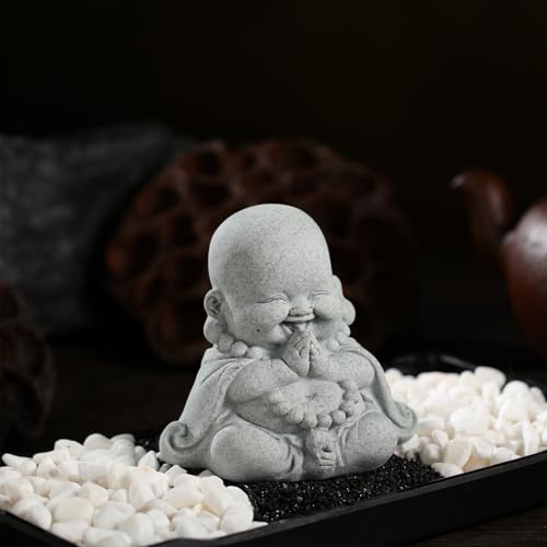 Landical Buddha Sandstone Statues, Zen Monk Praying Statue Sculptures Ornament for Wealth Good Luck Feng Shui Decor Home Office Car Decoration(Prayer Buddha) - style: Prayer Buddha