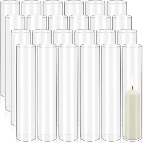 24 Pcs Hurricane Candle Holder Sleeve, W:3.35" H:14" Bottomless Clear Glass Cylinder Candleholder Cover Open Both Ends Glass Chimney, Candle Shade for Centerpieces, Wedding Party Event Decor - size: 3.35"W x14"H
