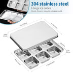 Stainless Steel Ice Cube Trays with Lid, Easy Release Durable Metal Ice Mold for Freezer, Ideal for Whiskey, Cocktails & Drinks (4 Pack) - color: 6-Cube Ice Tray - Pack of 4