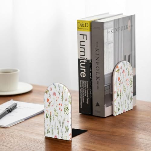 Decorative Bookends 2 Pcs Spring Florals Flower Leaf Wood Bookends for Shelves Heavy Books Kids Non-Skid Book Ends Stoppers for Office Desk Kitchen School - color: Spring Florals Flower Leaf