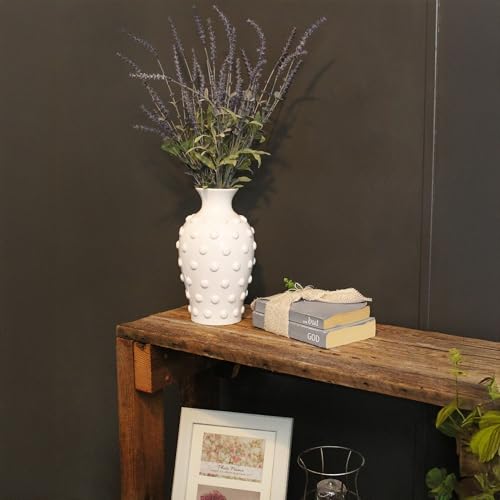 AuldHome Vintage White Hobnail Ceramic Vase, 11 inches tall, 5.4 inch diameter