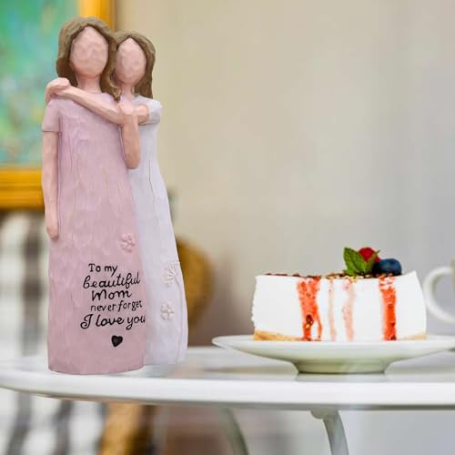 Mother Daughter Gift, Birthday Gifts for Mom from Daughter, Sculpted Hand-Painted Figurine (Pink) - color: Pink