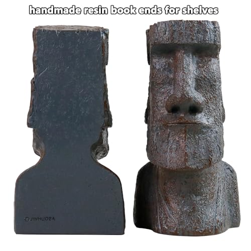 jinhuoba Decorative Bookends Easter Island Book Ends, Modern Book Holder Ends for Shelves, Novelty Heavy Duty Book Ends for Office Home Desk Bookshelf, 6.3" L x 6.7" H x 3.5" W, Resin