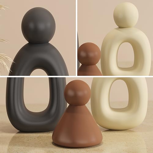 XINXUAN XGZY Abstract Three Sculptures - Minimalist Home Decoration, Modern Living Room Character Design, Desktop Decoration, Neutral Resin Art, Meaningful Home Gifts ﻿ - color: Brown, Beige, Coffee