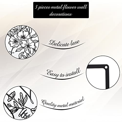 CHENGU 3 Pieces Minimalist Metal Wall Art Decor, Abstract Woman Line Art Wall Decor, Modern Metal Sculpture for Living Room Bedroom Bathroom Apartment Aesthetic Home Decoration - style: Flower