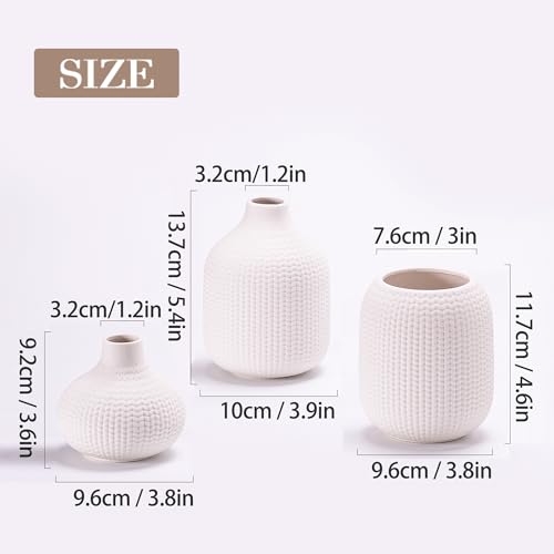 White Ceramic Vases for Decor, Weave Style Modern Minimalist Decorative Vase Set of 3 for Table Shelf, Bookshelf Decoration - color: 14 White