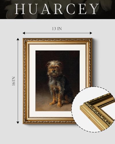 HUARCEY Cute Puppy Dog Portrait Gold Framed Wall Art, Vintage Moody Animal 13''x16 Canvas Print, Loyal Dandie Dinmont Terrier European Painting Artwork, Wall Decor for Bathroom Bedroom Nursery - color: Loyal Friend, size: 16"L x 13"W