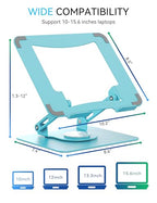 SOUNDANCE 360 Rotating Laptop Stand, Ergonomic Computer Riser for Desk, Adjustable Height Multi-Angle Metal Holder, Foldable Portable Notebook Elevating Base for Office & Home, Blue - color: Blue