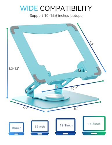SOUNDANCE 360 Rotating Laptop Stand, Ergonomic Computer Riser for Desk, Adjustable Height Multi-Angle Metal Holder, Foldable Portable Notebook Elevating Base for Office & Home, Blue - color: Blue