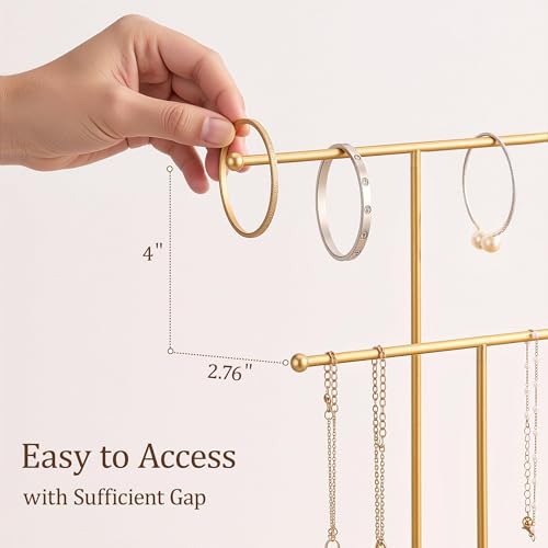Gold Jewelry Holder Stand with Ceramic Tray: Small Hanging Necklace Organizer Tree for Earrings, Bracelets, Rings – Jewelry Display Hanger for Women & Girls, Black - color: black tray gold bar