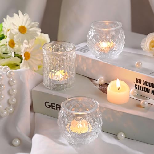 DARJEN Clear Votive Candle Holders Set of 24- Round Glass Candle Holders Bulk for Tea Light Candle, Embossed Candle Votives for Wedding Centerpiece, Various Parties & Home Decor - color: Clear, size: 24 Pcs