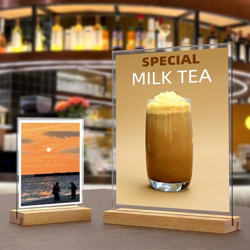 5x7 Inch Acrylic Sign Holder with Wood Base Vertical and Slant Displays(6 Pack 5*7") - size: 6 Pack 5*7"