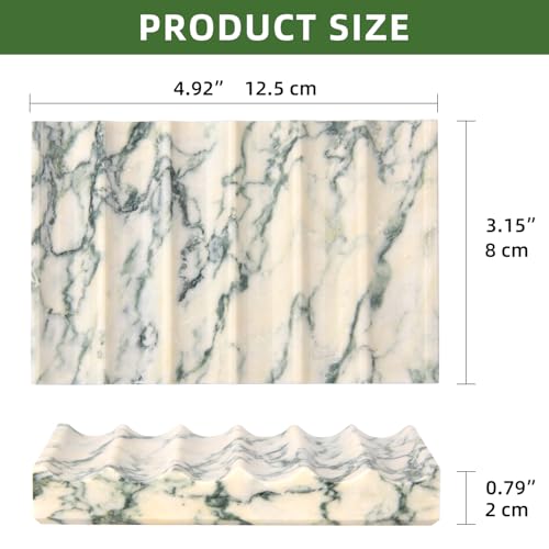 Luxury Marble Soap Dish Tray,Rectangle Stone Marble Soap Tray,Self Draining Soap Holder for Bathroom, Kitchen (Green Texture) - color: Green Texture