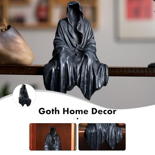 Tabletop Gothic Figurine Grim Reaper Statue - Gothic Spooky Sculpture for Garden or Bookshelf - 5.9 inch Mysterious Resin Dedor - Bookshelf Decor Fantasy.