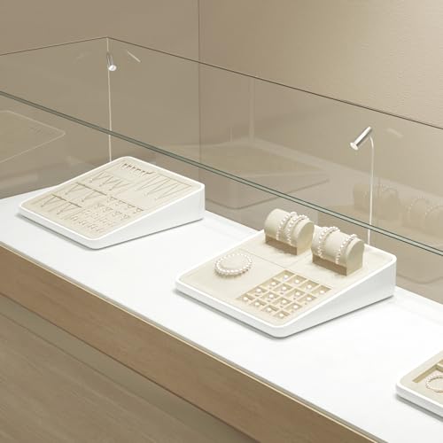 Oirlv Microfiber 4 Grids Stackable Jewelry Display Trays Showcase Jewelry Organizer Storage Trays(Beige) - color: 4 Grid P13414