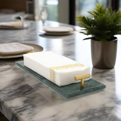 Napkin Holder - Guest Towel Holder for Bathroom - Green Marble Paper Towel Holder - Hand Towel Tray with Gold T-Handle(11.8x4.7x1.7 Inchs) - color: Green
