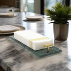 Napkin Holder - Guest Towel Holder for Bathroom - Green Marble Paper Towel Holder - Hand Towel Tray with Gold T-Handle(11.8x4.7x1.7 Inchs) - color: Green