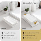 Marble Guest Towel Tray – Luxury Countertop Napkin Holder for Bathroom & Vanity, Real Natural Stone with Brass Handles, Includes Marble Care Cloth