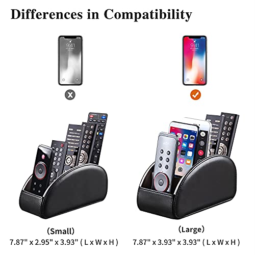 All-in-One Leather TV Remote Control Holder Black with 5 Compartments Nightstand Desktop DVD Media Player Remote Caddy Storage Box Organizer Tray For Makeup Brush Pen Stationary Table Controllers - color: Black, size: Small