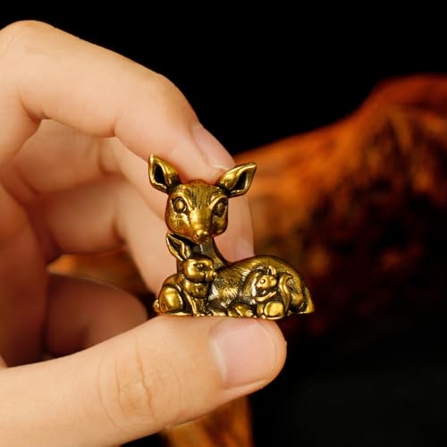 Retro Solid Brass Animal Sculpture Set - Seated Deer with Rabbit & Squirrel, Vintage Desktop Decor, Office Desk Art, Home Collectible, Gift for Nature Lovers (100% Handcrafted, Heavy Duty, 1.59 oz) - style: Deer Rabbit Squirrel