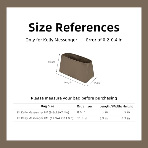 DGAZ Silk Purse Organizer Insert Fits Hermes Kelly Messenger Bags，Silky Smooth Bag Organizer，Luxury Handbag & Tote Shaper(Kelly Messenger PM,Etoupe Grey) - color: Etoupe Grey, size: Kelly Messenger PM
