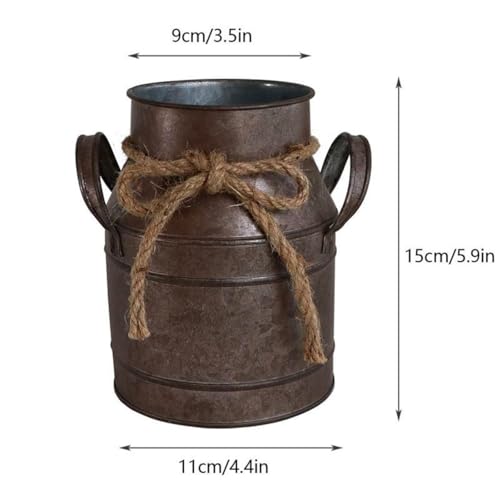 Vintage Rustic Antique Decorative Flower Vase,Shabby Chic Classy Designed Metal Vase,Primitive Distressed Iron Vase Bucket for Home Decor,Birthday Gift,Wedding,Party(4.4" L x 3.5" W x 5.9" H)