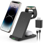 Wireless Charging Station, 3 in 1 Fast Wireless Charger Stand for Multiple Devices Apple Watch Ultra Series 11 10 9 8 7 6 SE 5 4 3 2, iPhone 17 16 15 14 13 12 11 Pro Max/Plus/Air/X/XS/XR, Airpods Pro - color: Black
