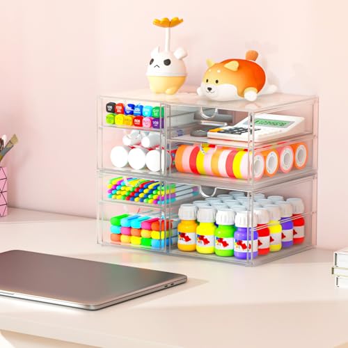 caktraie Desk Organizers And Accessories With 22 Drawers, 4 Pack Office Desktop Drawers, Plastic Makeup Organizer Containers Bins With Drawers Desk Organization, Bathroom Organizers Storage Case Box - size: 22 Drawers