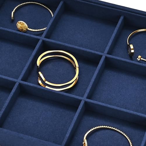 12 Grids Microfiber Jewelry Tray Bracelet Tray Bangle Tray Jewelry Display Tray Stackable Jewelry Trays for Bracelet Bangle Holder Watch Earring Brooches Display Tray (Blue) - color: Blue, size: 12 Grid