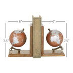 Deco 79 Wood Decorative Bookends Globe Non Skid Bookends, Set of 2 Office Bookends7", 7"H, Brown