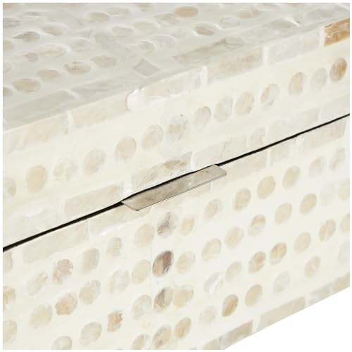 Deco 79 Mother of Pearl Shell Geometric Handmade Decorative Box Mosaic Dot Storage Decorative Keepsake Box with Brown Accents, Set of 2 Storage Box 12", 8"W, Cream - color: Cream, size: 11.9", 7.95"W