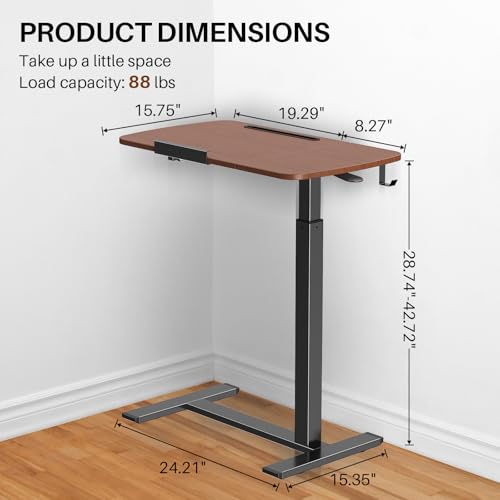 Overbed Bedside Table with Wheels,Tiltable Hospital Bed Table, Pneumatic Adjustable Overbed Table, Rolling Laptop Desk, Mobile Standing Desk for Bed, Couch, or Hospital Use - color: Brown