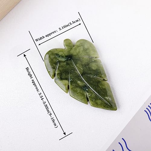 Runyangshi 1PCS Natural Green Jade Stone Hand-Carved Crystal Leaves Sculpture Leaf Shape Crystal Healing Stone Figurines Reiki Gemstone Collection Home Decor Desk Decor - color: 1pcs Green Jade Leaf