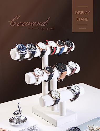 Coward 3 Tier Bracelet Holder Jewelry Display Stand, Necklace Display Holder, Watch Hair Ties Stand, Hairband Jewelry Organizer for Home or Store Selling Show (Beige Velvet) - color: Beige, size: 3 Tier