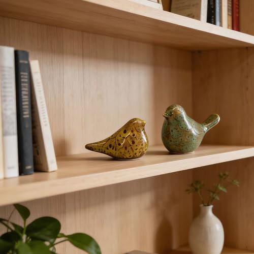 Two-piece set of parent-child bird statues, modern home decor, with removable storage holes, suitable for bedrooms, living rooms, offices, and fireplace mantel decorations. (Kiln color change) - color: Kiln Color Change