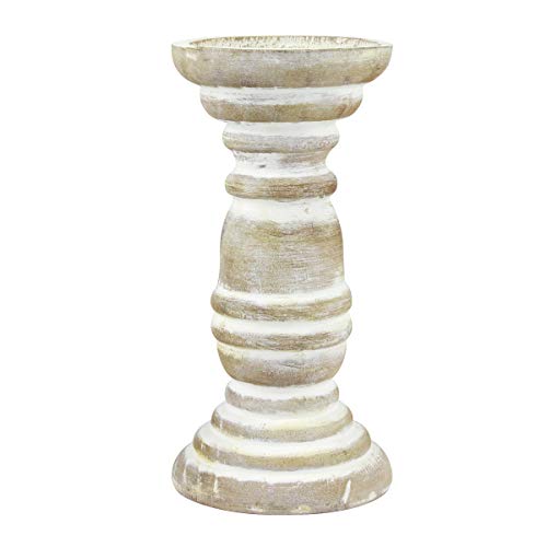 Stonebriar Decorative Worn White Wooden Pillar Candle Holder, Coastal Home Decor, Ocean Inspired Designs for Wedding Decorations, Parties, or Everyday Home, Large 8 Inch - color: Off White, size: 8 inches