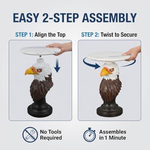 Bald Eagle Sculptural Side Table with Faux Marble Top, 17.72" Round Resin Animal End Table, Unique Eagle Statue Decor for Living Room, Office & Patio, Patriotic Housewarming Gift - color: Eagal Color