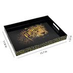 Serving Tray with Handles, 15.7 * 11.8 inches, Plastic Ottoman Tray with Exquisite Paintings, Trays for Coffee Table - color: Leopard