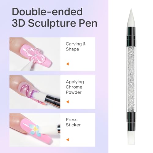 MIZHSE 3D Gel Nail Art Sculpting Gel, 60g Large Capacity Non-Sticky Clear Solid Builder Gels for Nails, Molding Hard Gels for Nail Art Charms, U V LED, with Gold Chrome Powder & Silicone Flower Mold - color: 0-0-Clear